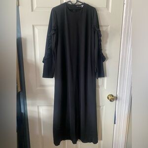 Ruti Horn Women’s Size L Black Long Sleeve Maxi Dress W/ Ruffle Detail